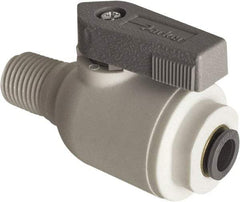 Parker - 1/2" Pipe, Full Port, Polypropylene Valve Male Connector Ball Valve - Bi-Directional, MNPT x Push-to-Connect Ends, Wedge Handle, 150 WOG - Americas Industrial Supply