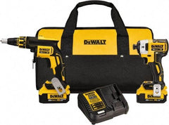 DeWALT - 20 Volt Cordless Tool Combination Kit - Includes Brushless Drywall Screwgun & 1/4" Brushless 3-Speed Impact Driver, Lithium-Ion Battery Included - Americas Industrial Supply