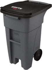 Rubbermaid - 32 Gal Gray Rectangle Trash Can - Plastic, None Graphic, 37.16" High x 20.62" Wide, Lid Included - Americas Industrial Supply