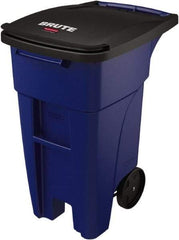 Rubbermaid - 32 Gal Blue Rectangle Trash Can - Plastic, None Graphic, 37.16" High x 20.62" Wide, Lid Included - Americas Industrial Supply