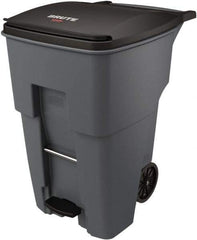 Rubbermaid - 95 Gal Gray Rectangle Trash Can - Plastic, None Graphic, 46.02" High x 28.6" Wide, Lid Included - Americas Industrial Supply