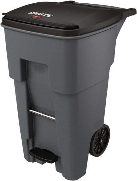 Rubbermaid - 65 Gal Gray Rectangle Trash Can - Plastic, None Graphic, 44.74" High x 25.33" Wide, Lid Included - Americas Industrial Supply