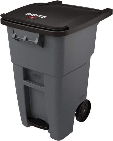 Rubbermaid - 50 Gal Gray Rectangle Trash Can - Plastic, None Graphic, 39.58" High x 24" Wide, Lid Included - Americas Industrial Supply