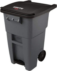 Rubbermaid - 50 Gal Gray Rectangle Trash Can - Plastic, None Graphic, 39.58" High x 24" Wide, Lid Included - Americas Industrial Supply