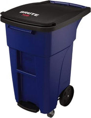 Rubbermaid - 32 Gal Blue Rectangle Trash Can - Plastic, None Graphic, 37.16" High x 20.62" Wide, Lid Included - Americas Industrial Supply