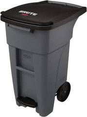 Rubbermaid - 32 Gal Gray Rectangle Trash Can - Plastic, None Graphic, 37.16" High x 20.62" Wide, Lid Included - Americas Industrial Supply