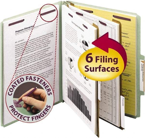 SMEAD - 8-1/2 x 11", Letter Size, Gray/Green, Classification Folders with Top Tab Fastener - 25 Point Stock, Right of Center Tab Cut Location - Americas Industrial Supply