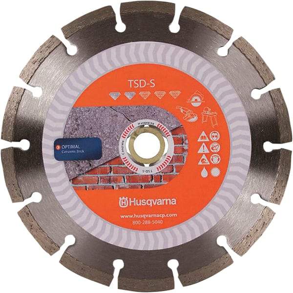 Husqvarna - 4-1/2" Diam, 5/8 & 7/8" Arbor Hole Diam, Continuous Edge Tooth Wet & Dry Cut Saw Blade - Diamond-Tipped, Fast Cutting Action, Standard Round Arbor - Americas Industrial Supply