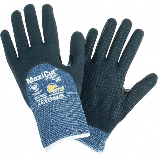 ATG - Size S, ANSI Cut Lvl A3, Cut Resistant Gloves - Palm, Fingers & Knuckles Coated, Blue/Black - Americas Industrial Supply