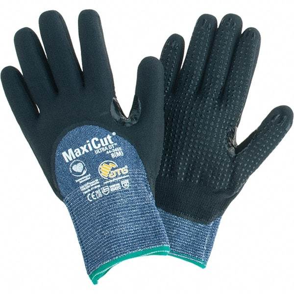 ATG - Size M, ANSI Cut Lvl A3, Cut Resistant Gloves - Palm, Fingers & Knuckles Coated, Blue/Black - Americas Industrial Supply