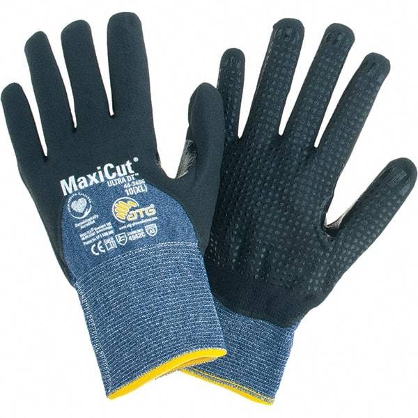 ATG - Size XL, ANSI Cut Lvl A3, Cut Resistant Gloves - Palm, Fingers & Knuckles Coated, Blue/Black - Americas Industrial Supply