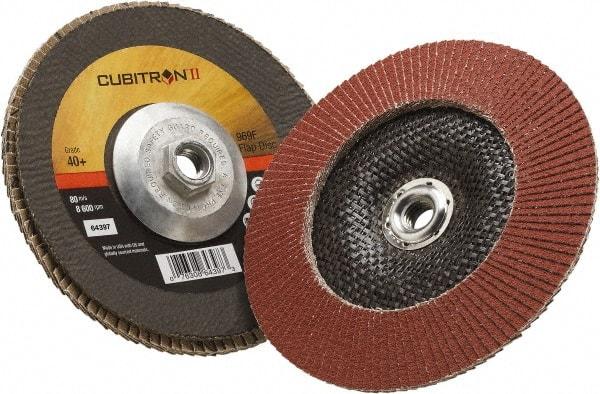3M - 40 Grit, 7" Disc Diam, 5/8-11 Center Hole, Type 29 Ceramic Flap Disc - 8,500 Max RPM, Polyester Backing, Arbor Attaching System, Coated - Americas Industrial Supply