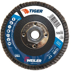 4-1/2″ Tiger Disc Abrasive Flap Disc, Flat, Phenolic Backing, 120Z, 5/8″-11 UNC Nut - Americas Industrial Supply
