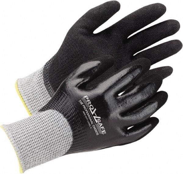 PRO-SAFE - Size XL (10), ANSI Cut Lvl A5, Abrasion Lvl 4, Nitrile Coated Cut & Puncture Resistant Gloves - Palm, Fingers, Knuckles Coated, ATA/HPPE Blend Lining, Black, Paired - Americas Industrial Supply