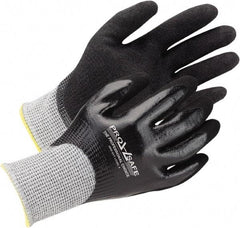 PRO-SAFE - Size S (7), ANSI Cut Lvl A5, Abrasion Lvl 4, Nitrile Coated Cut & Puncture Resistant Gloves - Palm, Fingers & Knuckles Coated, ATA/HPPE Blend Lining, Black, Paired - Americas Industrial Supply