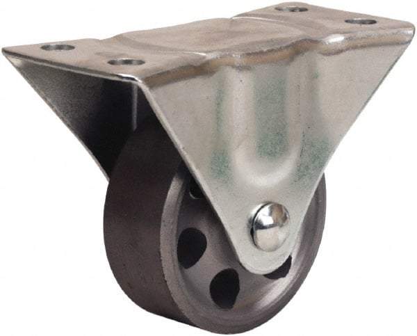 Hamilton - 2-1/2" Diam x 1" Wide x 3-1/4" OAH Top Plate Mount Rigid Caster - Cast Iron, 200 Lb Capacity, Plain Bore Bearing, 2-1/4 x 4-1/2" Plate - Americas Industrial Supply