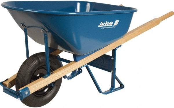 Jackson Professional Tools - 6 Cu Ft Capacity Wheelbarrow with 16" Pneumatic Wheel - Wood Handle, 58-3/4" Long x 25-1/2" Wide x 27" High, Blue - Americas Industrial Supply