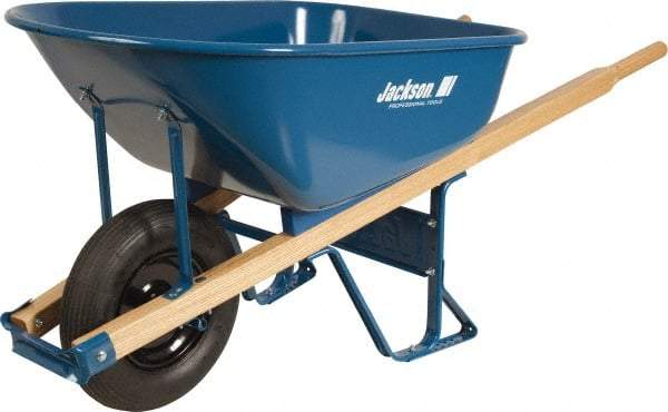 Jackson Professional Tools - 6 Cu Ft Capacity Wheelbarrow with 15" Flat Free Wheel - Wood Handle, 58-3/4" Long x 25-1/2" Wide x 27" High, Blue - Americas Industrial Supply