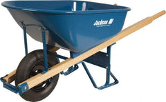 Jackson Professional Tools - 6 Cu Ft Capacity Wheelbarrow with 15" Flat Free Wheel - Wood Handle, 58-3/4" Long x 25-1/2" Wide x 27" High, Blue - Americas Industrial Supply