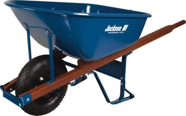 Jackson Professional Tools - 6 Cu Ft Capacity Wheelbarrow with 16" Pneumatic Wheel - Wood Handle, 58-3/4" Long x 25-1/2" Wide x 27" High, Blue - Americas Industrial Supply