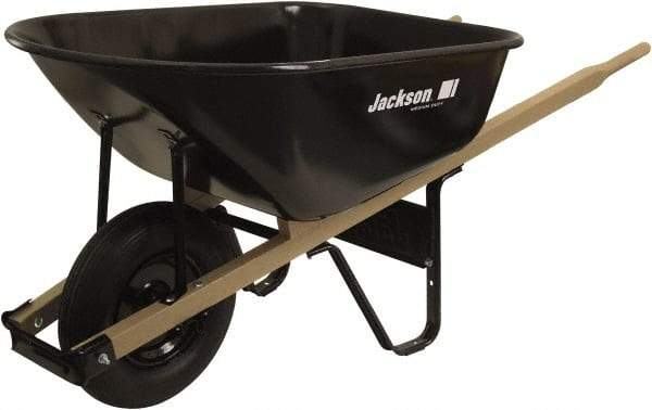 True Temper - 6 Cu Ft Capacity Wheelbarrow with 16" Pneumatic Wheel - Wood Handle, 58-3/4" Long x 25-1/2" Wide x 27" High, Black - Americas Industrial Supply