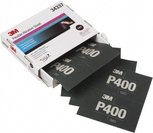 3M - 400 Grit, Aluminum Oxide TriangleSanding Sheet - 6-13/16" Long x 5-1/2" Wide, Extra Fine Grade, Weighted Paper Backing - Americas Industrial Supply