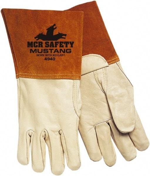 MCR Safety - Size M Unlined Cowhide Welding Glove - White/Brown, Pair - Americas Industrial Supply