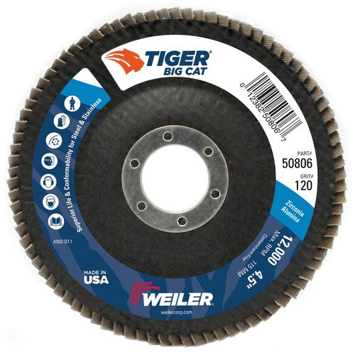 4-1/2″ Big Cat Abrasive Flap Disc, Flat, Phenolic Backing, 120Z, 7/8″ Arbor Hole - Americas Industrial Supply