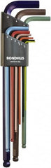 Bondhus - 9 Piece L-Key Ball End Hex Key Set - Hex Range 1.5 to 10mm, 8.4" OAL - Americas Industrial Supply