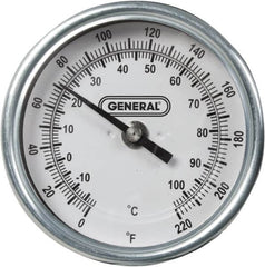 General - 36 Inch Long Stem, 3 Inch Dial Diameter, Back Connected Bi-Metal Thermometer - 220°Fahrenheit - Americas Industrial Supply