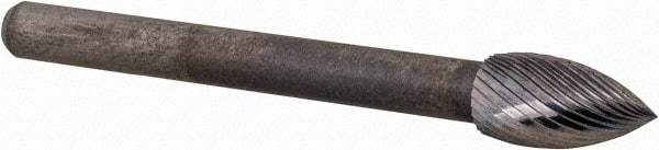 M.A. Ford - 3/16" Cut Diam, 1/8" Shank Diam, Flame Head Double Cut Burr - Carbide, Radius End, 3/8" LOC, 1-1/2" OAL - Americas Industrial Supply