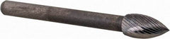 M.A. Ford - 3/16" Cut Diam, 1/8" Shank Diam, Flame Head Double Cut Burr - Carbide, Radius End, 3/8" LOC, 1-1/2" OAL - Americas Industrial Supply