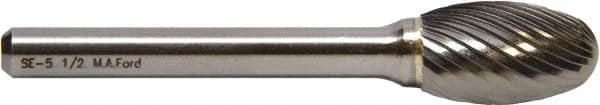 M.A. Ford - 3/4" Cut Diam, 1/4" Shank Diam, Oval Head Double Cut Burr - Carbide, Radius End, 1" LOC, 3" OAL - Americas Industrial Supply