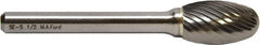 M.A. Ford - 4.8mm Cut Diam, 3mm Shank Diam, Oval Head Double Cut Burr - Carbide, Radius End, 7mm LOC, 38mm OAL - Americas Industrial Supply