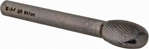 M.A. Ford - 3/8" Cut Diam, 1/4" Shank Diam, Oval Head Double Cut Burr - Carbide, Radius End, 5/8" LOC, 2-5/8" OAL - Americas Industrial Supply