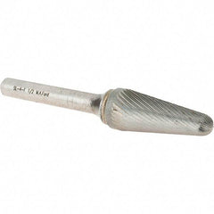 M.A. Ford - 1/2" Cut Diam, 1/4" Shank Diam, Cylinder with Radius Head Double Cut Burr - Carbide, Radius End, 1-3/16" LOC, 3-1/4" OAL - Americas Industrial Supply