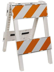 PRO-SAFE - 24 Inch Wide x 45-1/2 Inch High, Reflective, Plastic Type II Barricade - 14 Lbs., 8 Inch High x 24 Inch Wide Top Panel, White and Orange - Americas Industrial Supply