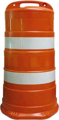 PRO-SAFE - 41.27" High x 23" Wide Reflective Round Barrel - Plastic, 12.4 Lbs, White/Orange - Americas Industrial Supply