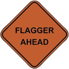 PRO-SAFE - "Flagger Ahead", 48" Wide x 48" High, Nylon Construction Roadway Signs - Orange, Square, Sign Stand Mount - Americas Industrial Supply