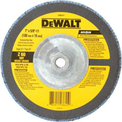 DeWALT - 60 Grit, 7" Disc Diam, 5/8-11 Center Hole, Type 27 Zirconia Alumina Flap Disc - 8,700 Max RPM, Fiberglass Backing, Arbor Attaching System, Coated - Americas Industrial Supply
