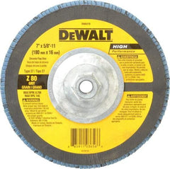 DeWALT - 80 Grit, 7" Disc Diam, 5/8-11 Center Hole, Type 27 Zirconia Alumina Flap Disc - 8,700 Max RPM, Fiberglass Backing, Arbor Attaching System, Coated - Americas Industrial Supply