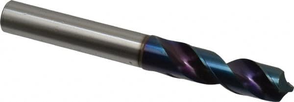 OSG - 1/2" 120° Spiral Flute Vanadium High Speed Steel Screw Machine Drill Bit - WD1 Finish, Right Hand Cut, 51mm Flute Length, 108mm OAL, Faceted Point, Straight Shank - Americas Industrial Supply