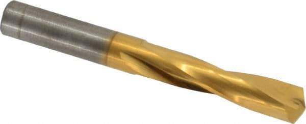 Atrax - 23/64" 135° Spiral Flute Solid Carbide Screw Machine Drill Bit - TiN Finish, Right Hand Cut, 1-3/4" Flute Length, 3-1/16" OAL, Split Point, Straight Shank - Americas Industrial Supply