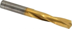Atrax - 23/64" 135° Spiral Flute Solid Carbide Screw Machine Drill Bit - TiN Finish, Right Hand Cut, 1-3/4" Flute Length, 3-1/16" OAL, Split Point, Straight Shank - Americas Industrial Supply