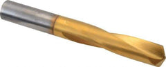 Atrax - 27/64" 135° Spiral Flute Solid Carbide Screw Machine Drill Bit - TiN Finish, Right Hand Cut, 2" Flute Length, 3-3/8" OAL, Split Point, Straight Shank - Americas Industrial Supply