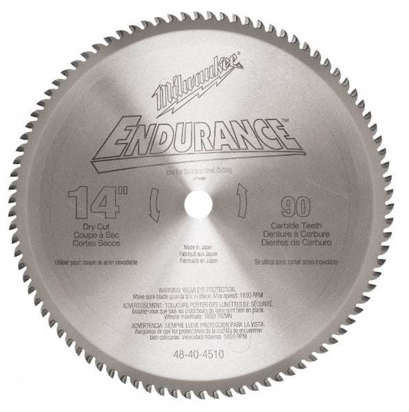 Milwaukee Tool - 14" Diam, 1" Arbor Hole Diam, 90 Tooth Wet & Dry Cut Saw Blade - Carbide-Tipped, Burr-Free, Clean, Smooth Action, Standard Round Arbor - Americas Industrial Supply