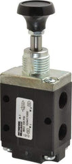 Parker - 0.83 CV Rate, 1/4" NPT Inlet Direct Air 4 Mechanical Spool Valve - 3 Way, 2 Position NC, 150 Max psi, Button Spring Return - Americas Industrial Supply