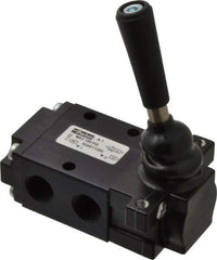 Parker - 0.83 CV Rate, 1/4" NPT Inlet Direct Air 4 Mechanical Spool Valve - 3 Way, 2 Position NC, 150 Max psi, Lever Spring Return - Americas Industrial Supply