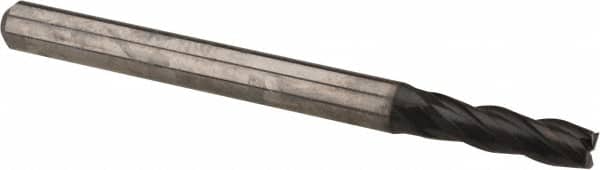 OSG - 7/64", 3/8" LOC, 1/8" Shank Diam, 1-1/2" OAL, 4 Flute, Solid Carbide Square End Mill - Single End, WXL Finish, Spiral Flute, 30° Helix, Centercutting, Right Hand Cut, Right Hand Flute, Series 3604 - Americas Industrial Supply