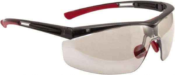 North - Indoor/Outdoor Lenses, Framed Safety Glasses - Anti-Fog, Black/Red Frame, Adjustable Temples, Size Universal, Wrap Around - Americas Industrial Supply
